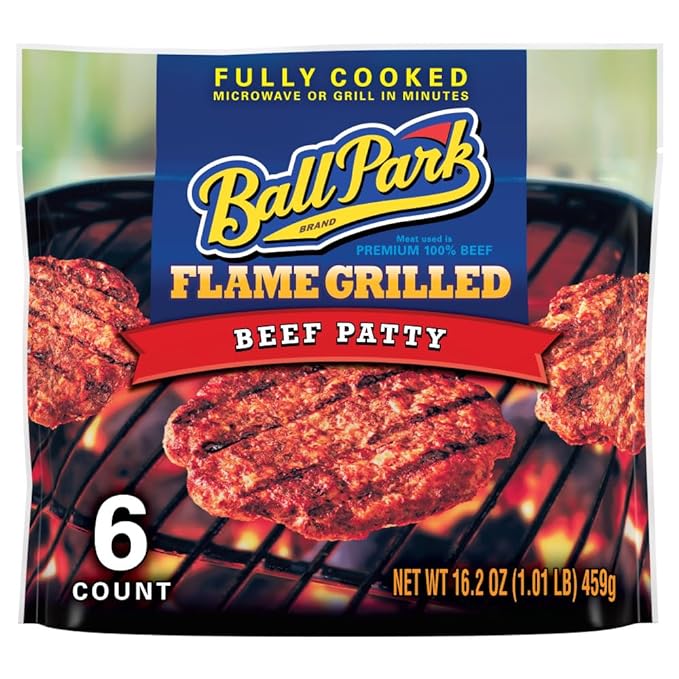 Ball Park Fully Cooked Flame Grilled Beef Patties, 6 Count (Frozen)