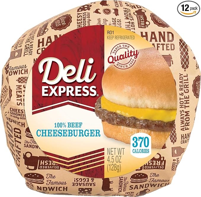 Deli Express Hot to Go Lunch and Breakfast Cheeseburger Sandwich - 12 per case